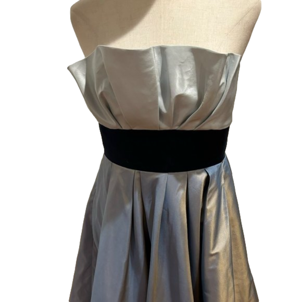 90s SILK VIVIENNE TAM STRAPLESS PLEATED BODICE TAFFETA DRESS FIT & FLARE SZ 6 - Picture 7 of 15